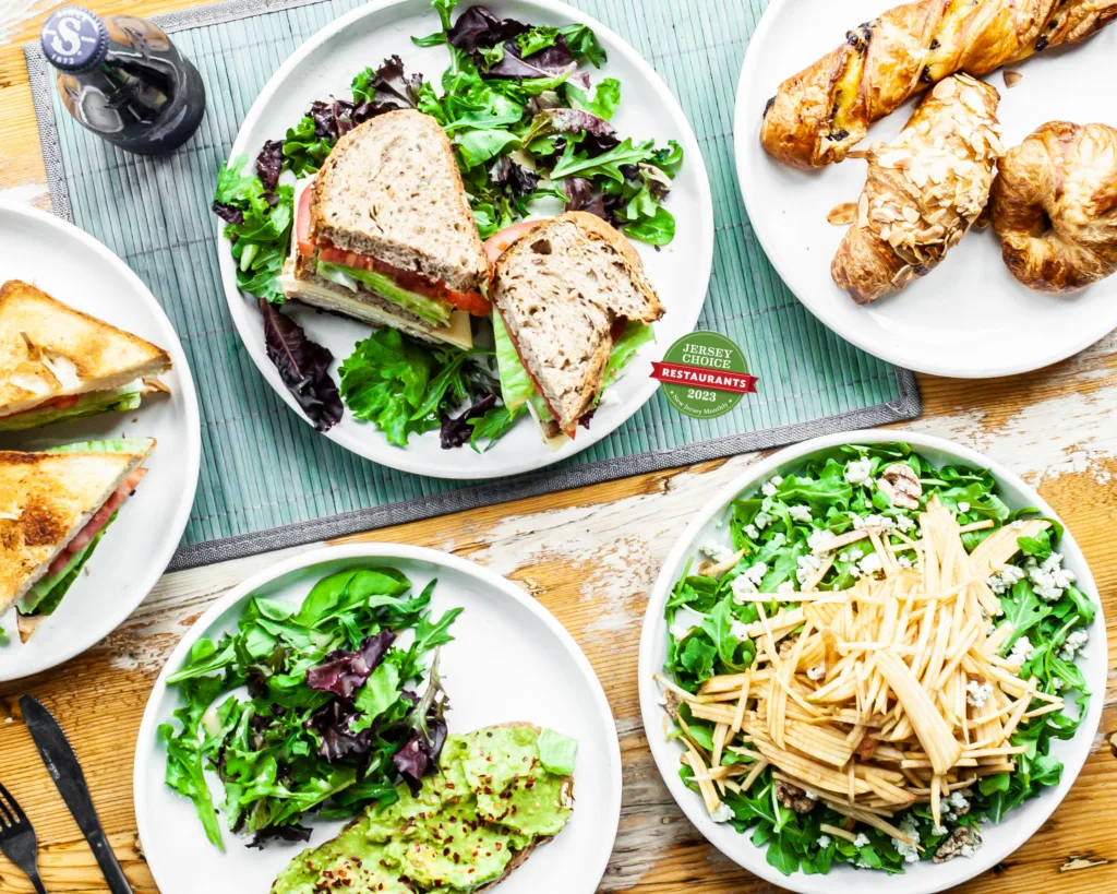 Sandwiches, salads, avocado toast and pastries from &grain with the New Jersey Monthly Jersey Choice Restaurants 2023 badge